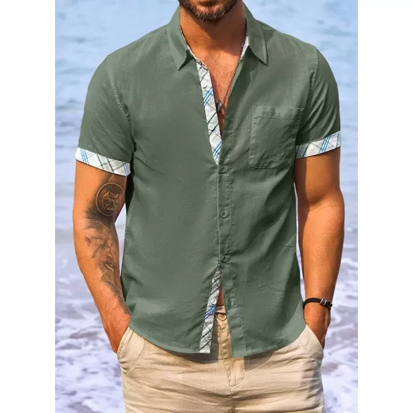JMIERR Men's Casual Stylish Short Sleeve Button-Up Striped Dress Shirts Cotton Beach Shirt