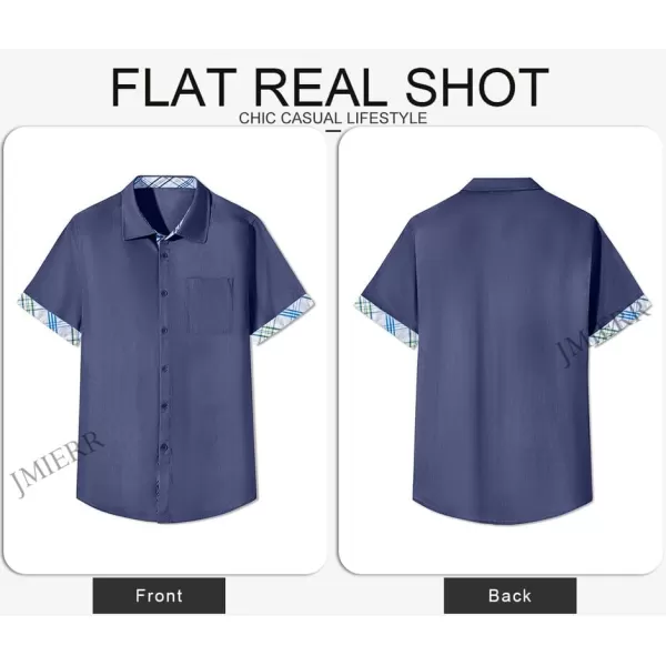 JMIERR Men's Casual Stylish Short Sleeve Button-Up Striped Dress Shirts Cotton Beach Shirt