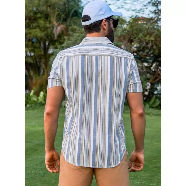 JMIERR Men's Casual Stylish Short Sleeve Button-Up Striped Dress Shirts Cotton Beach Shirt