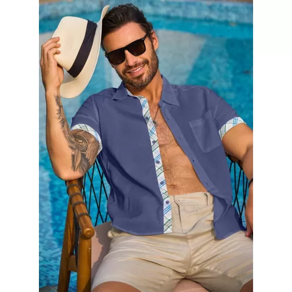 JMIERR Men's Casual Stylish Short Sleeve Button-Up Striped Dress Shirts Cotton Beach Shirt