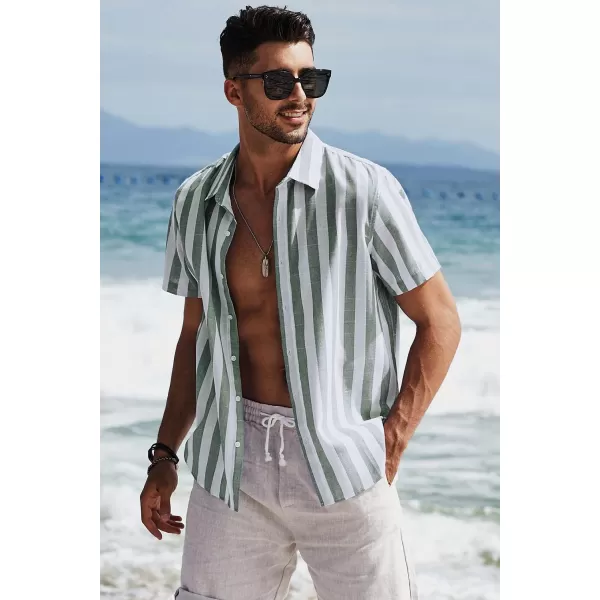 JMIERR Men's Casual Stylish Short Sleeve Button-Up Striped Dress Shirts Cotton Beach Shirt