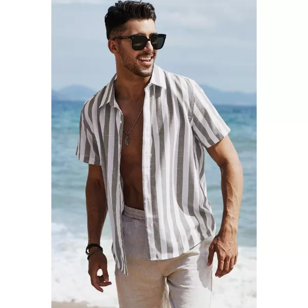 JMIERR Men's Casual Stylish Short Sleeve Button-Up Striped Dress Shirts Cotton Beach Shirt