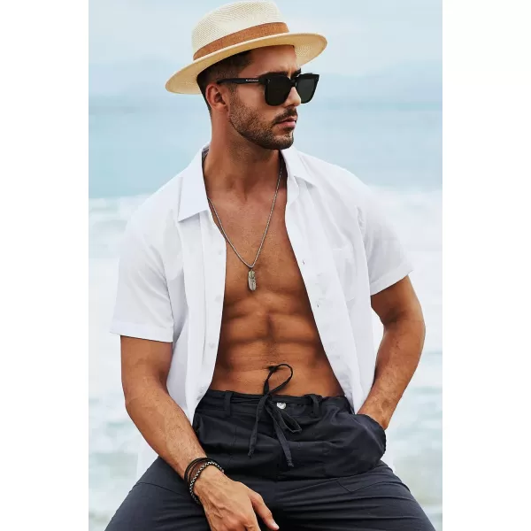 JMIERR Men's Casual Stylish Short Sleeve Button-Up Striped Dress Shirts Cotton Beach Shirt