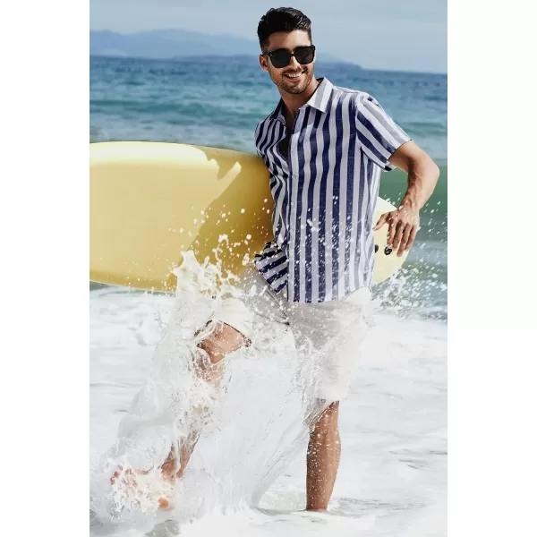 JMIERR Men's Casual Stylish Short Sleeve Button-Up Striped Dress Shirts Cotton Beach Shirt