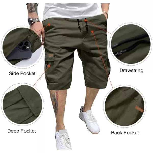 JMIERR Mens Casual Twill Cargo Shorts Cotton Drawstring Classic Cargo Stretch Short with 6 Pockets