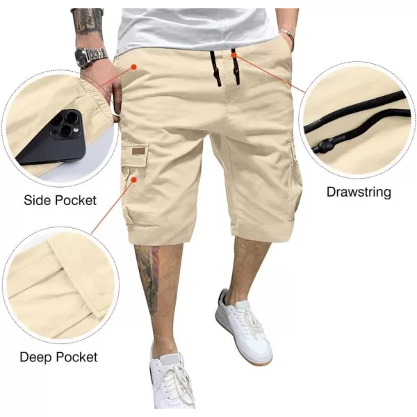 JMIERR Mens Casual Twill Cargo Shorts Cotton Drawstring Classic Cargo Stretch Short with 6 Pockets