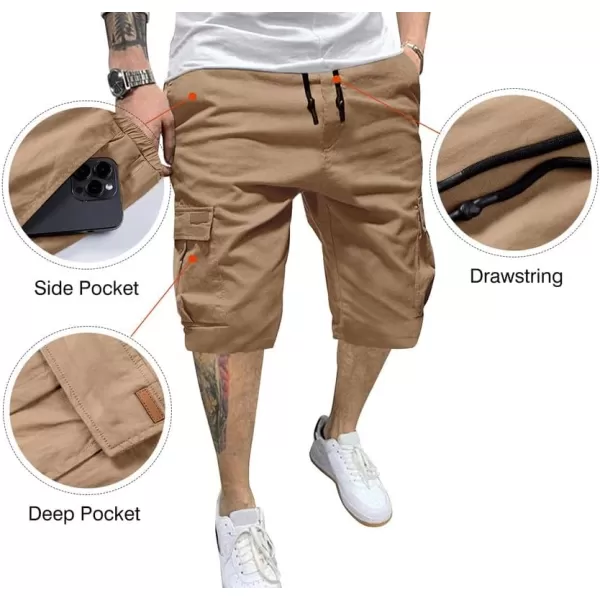 JMIERR Mens Casual Twill Cargo Shorts Cotton Drawstring Classic Cargo Stretch Short with 6 Pockets