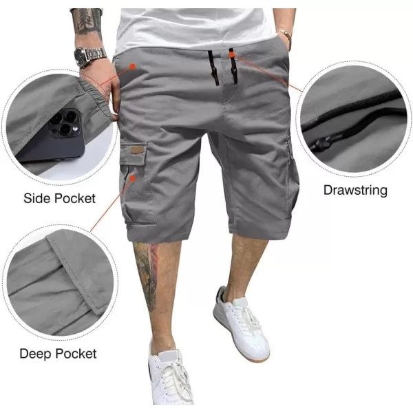 JMIERR Mens Casual Twill Cargo Shorts Cotton Drawstring Classic Cargo Stretch Short with 6 Pockets