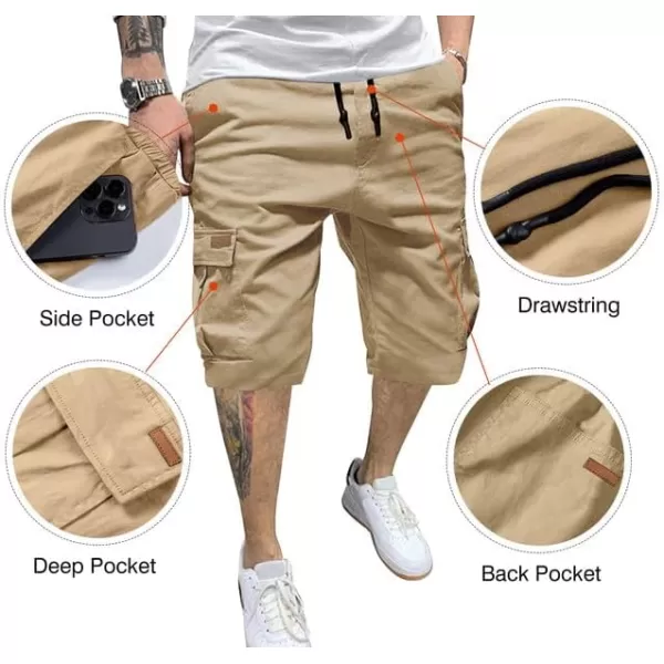 JMIERR Mens Casual Twill Cargo Shorts Cotton Drawstring Classic Cargo Stretch Short with 6 Pockets