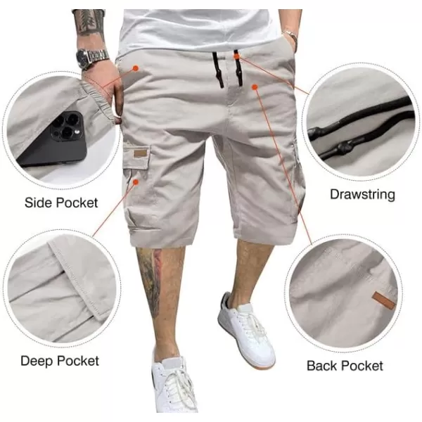 JMIERR Mens Casual Twill Cargo Shorts Cotton Drawstring Classic Cargo Stretch Short with 6 Pockets