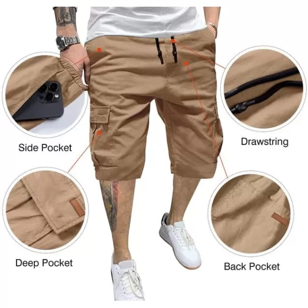 JMIERR Mens Casual Twill Cargo Shorts Cotton Drawstring Classic Cargo Stretch Short with 6 Pockets