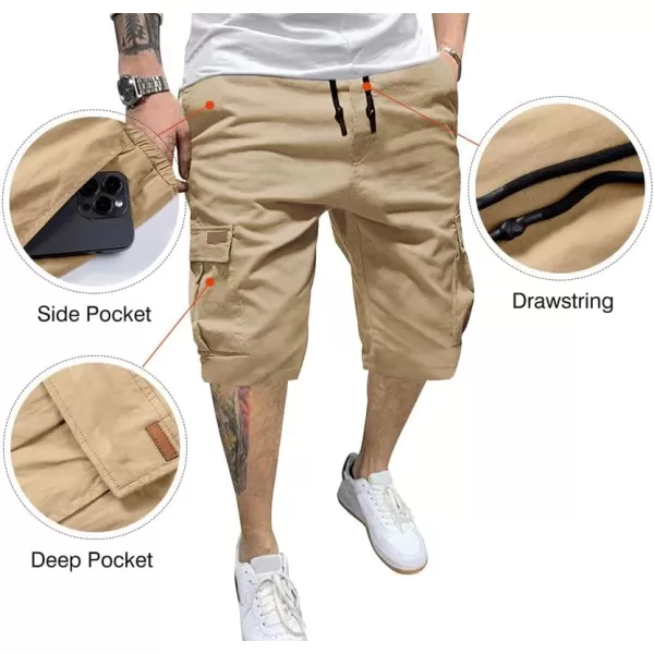 JMIERR Mens Casual Twill Cargo Shorts Cotton Drawstring Classic Cargo Stretch Short with 6 Pockets