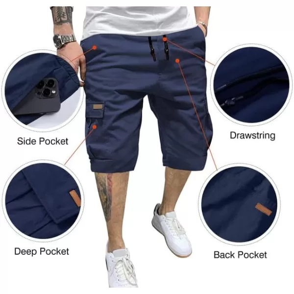 JMIERR Mens Casual Twill Cargo Shorts Cotton Drawstring Classic Cargo Stretch Short with 6 Pockets