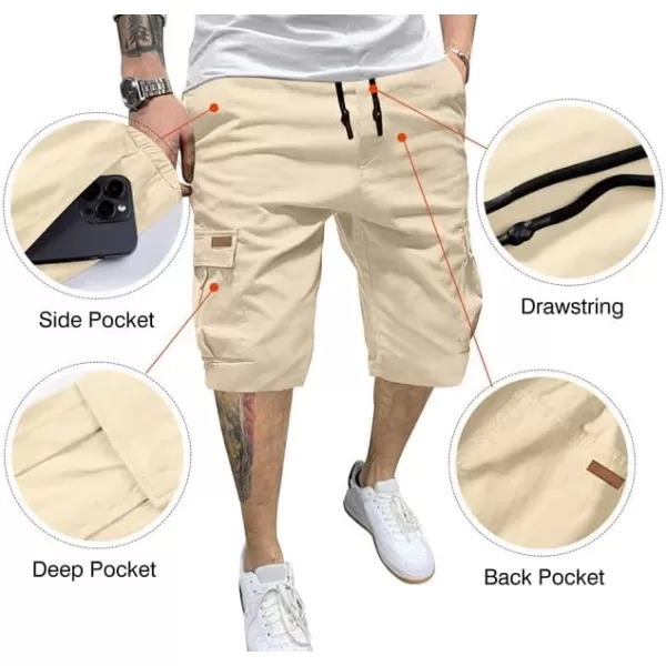 JMIERR Mens Casual Twill Cargo Shorts Cotton Drawstring Classic Cargo Stretch Short with 6 Pockets