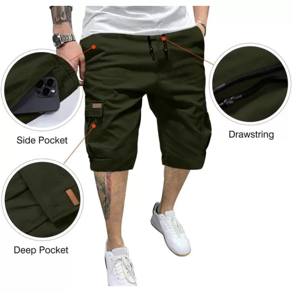 JMIERR Mens Casual Twill Cargo Shorts Cotton Drawstring Classic Cargo Stretch Short with 6 Pockets