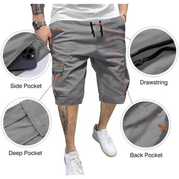 JMIERR Mens Casual Twill Cargo Shorts Cotton Drawstring Classic Cargo Stretch Short with 6 Pockets