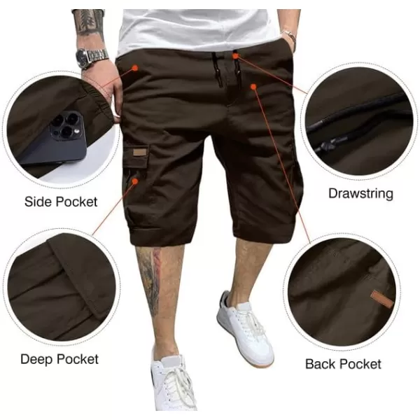JMIERR Mens Casual Twill Cargo Shorts Cotton Drawstring Classic Cargo Stretch Short with 6 Pockets