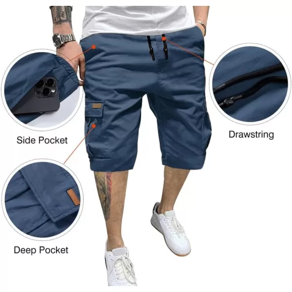 JMIERR Mens Casual Twill Cargo Shorts Cotton Drawstring Classic Cargo Stretch Short with 6 Pockets