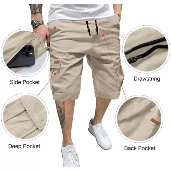 JMIERR Mens Casual Twill Cargo Shorts Cotton Drawstring Classic Cargo Stretch Short with 6 Pockets
