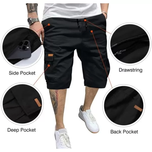 JMIERR Mens Casual Twill Cargo Shorts Cotton Drawstring Classic Cargo Stretch Short with 6 Pockets