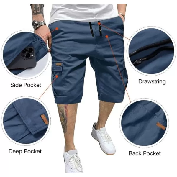 JMIERR Mens Casual Twill Cargo Shorts Cotton Drawstring Classic Cargo Stretch Short with 6 Pockets