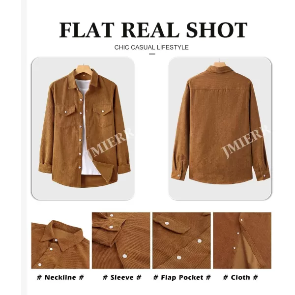 JMIERR Men's Corduroy Button Down Shirts Casual Long Sleeve Shacket Jacket with Flap Pockets