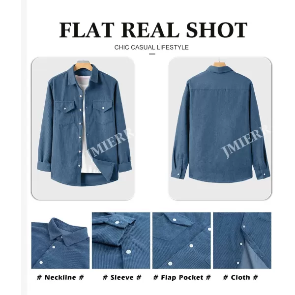 JMIERR Men's Corduroy Button Down Shirts Casual Long Sleeve Shacket Jacket with Flap Pockets