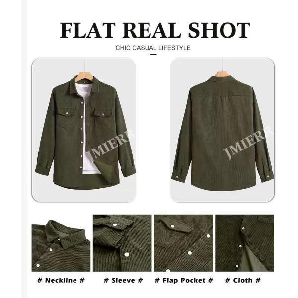 JMIERR Men's Corduroy Button Down Shirts Casual Long Sleeve Shacket Jacket with Flap Pockets