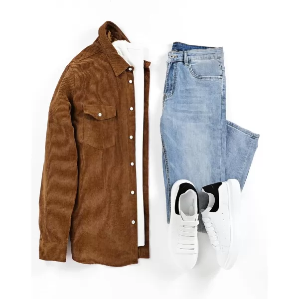 JMIERR Men's Corduroy Button Down Shirts Casual Long Sleeve Shacket Jacket with Flap Pockets