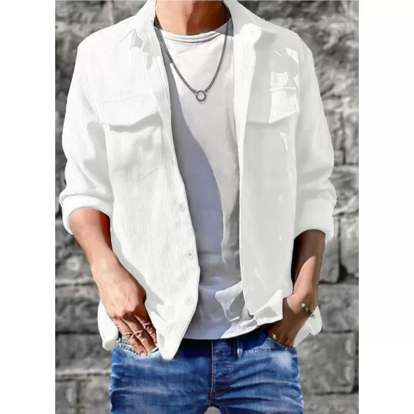 JMIERR Men's Corduroy Button Down Shirts Casual Long Sleeve Shacket Jacket with Flap Pockets