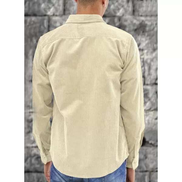 JMIERR Men's Corduroy Button Down Shirts Casual Long Sleeve Shacket Jacket with Flap Pockets