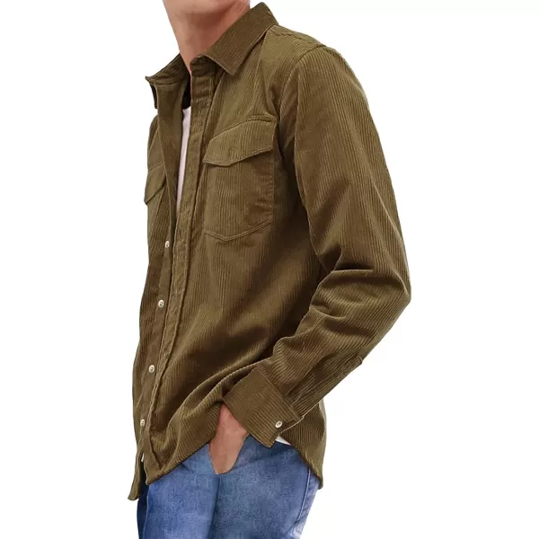 JMIERR Men's Corduroy Button Down Shirts Casual Long Sleeve Shacket Jacket with Flap Pockets