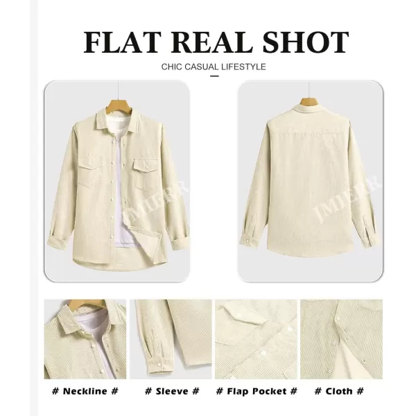 JMIERR Men's Corduroy Button Down Shirts Casual Long Sleeve Shacket Jacket with Flap Pockets