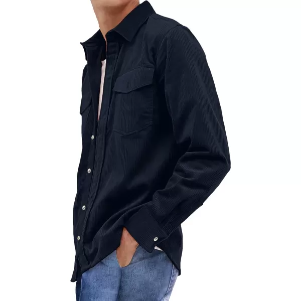 JMIERR Men's Corduroy Button Down Shirts Casual Long Sleeve Shacket Jacket with Flap Pockets