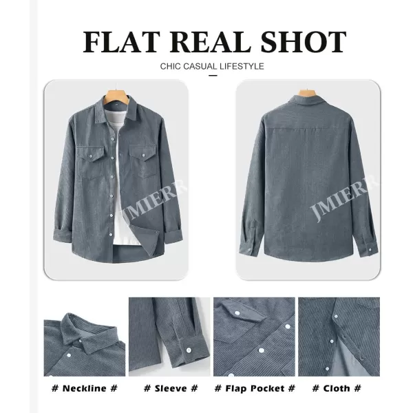 JMIERR Men's Corduroy Button Down Shirts Casual Long Sleeve Shacket Jacket with Flap Pockets