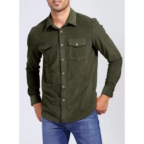 JMIERR Men's Corduroy Button Down Shirts Casual Long Sleeve Shacket Jacket with Flap Pockets