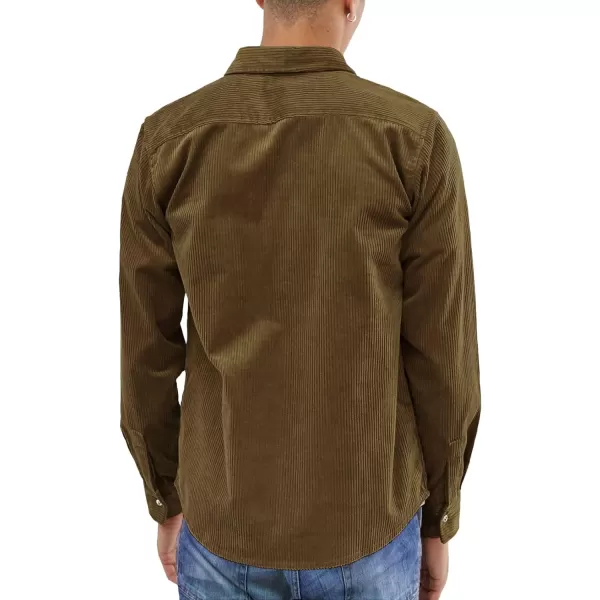 JMIERR Men's Corduroy Button Down Shirts Casual Long Sleeve Shacket Jacket with Flap Pockets