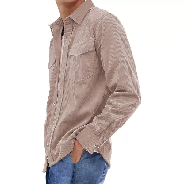 JMIERR Men's Corduroy Button Down Shirts Casual Long Sleeve Shacket Jacket with Flap Pockets