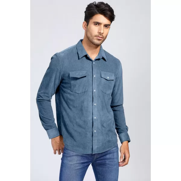 JMIERR Men's Corduroy Button Down Shirts Casual Long Sleeve Shacket Jacket with Flap Pockets