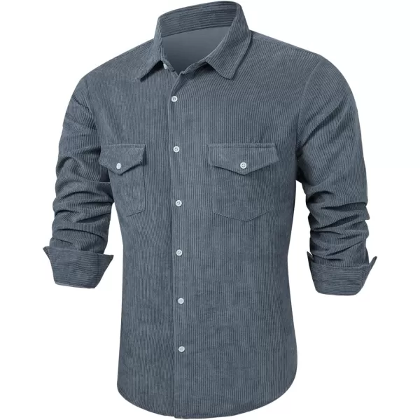 JMIERR Men's Corduroy Button Down Shirts Casual Long Sleeve Shacket Jacket with Flap Pockets