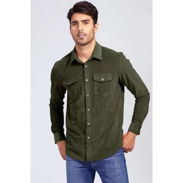 JMIERR Men's Corduroy Button Down Shirts Casual Long Sleeve Shacket Jacket with Flap Pockets