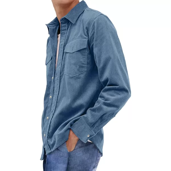 JMIERR Men's Corduroy Button Down Shirts Casual Long Sleeve Shacket Jacket with Flap Pockets