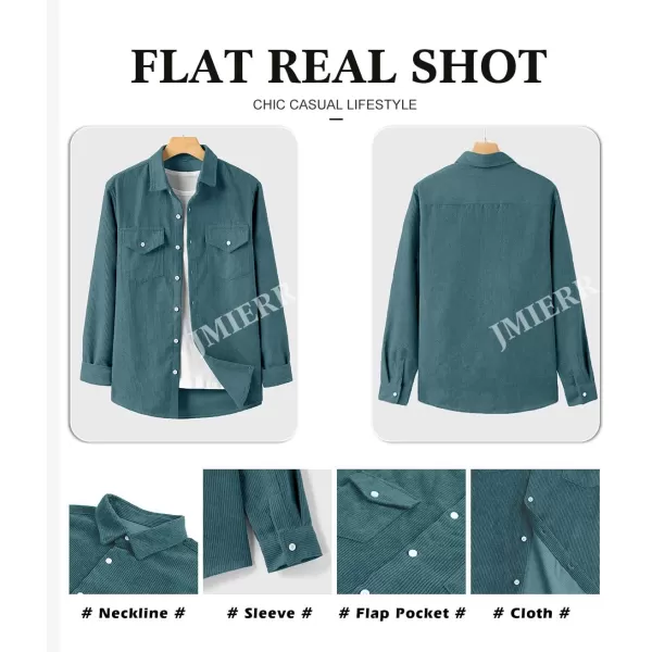 JMIERR Men's Corduroy Button Down Shirts Casual Long Sleeve Shacket Jacket with Flap Pockets