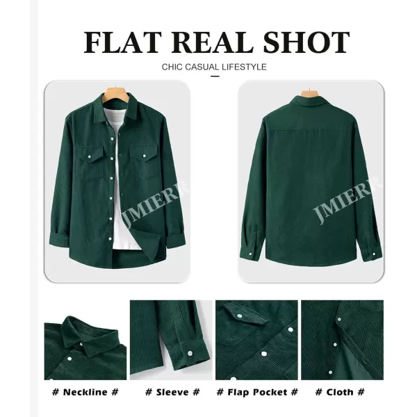 JMIERR Men's Corduroy Button Down Shirts Casual Long Sleeve Shacket Jacket with Flap Pockets