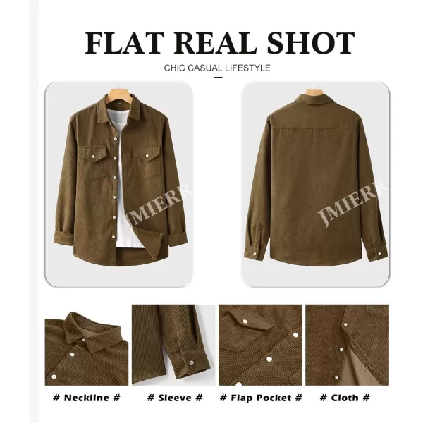 JMIERR Men's Corduroy Button Down Shirts Casual Long Sleeve Shacket Jacket with Flap Pockets