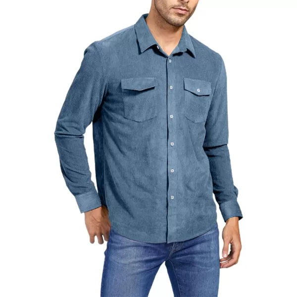 JMIERR Men's Corduroy Button Down Shirts Casual Long Sleeve Shacket Jacket with Flap Pockets