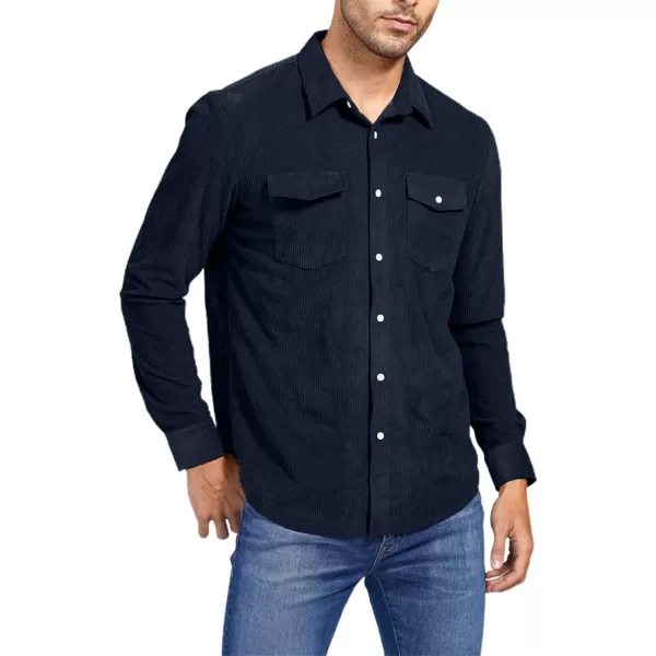 JMIERR Men's Corduroy Button Down Shirts Casual Long Sleeve Shacket Jacket with Flap Pockets