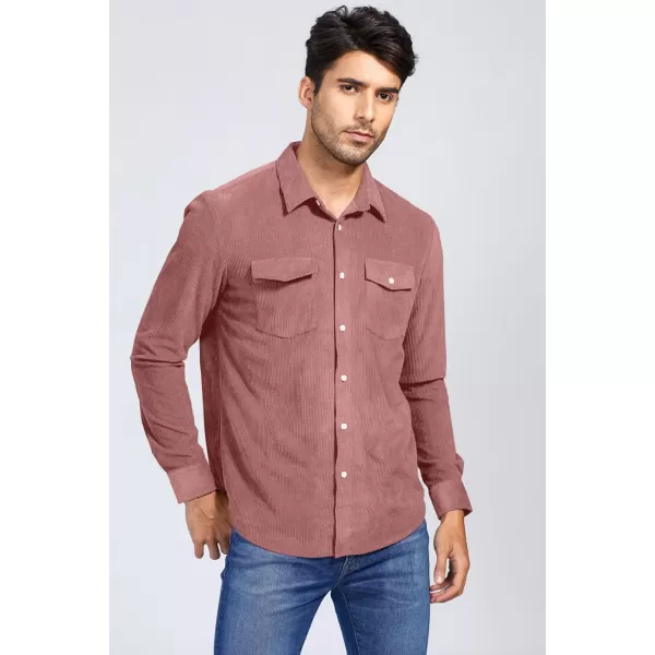 JMIERR Men's Corduroy Button Down Shirts Casual Long Sleeve Shacket Jacket with Flap Pockets