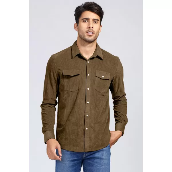 JMIERR Men's Corduroy Button Down Shirts Casual Long Sleeve Shacket Jacket with Flap Pockets