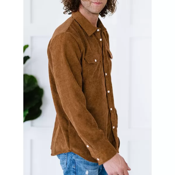 JMIERR Men's Corduroy Button Down Shirts Casual Long Sleeve Shacket Jacket with Flap Pockets